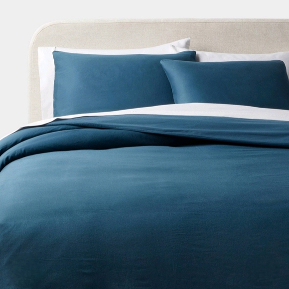 Threshold Washed Cotton Sateen Duvet Cover and Sham Set Indigo
